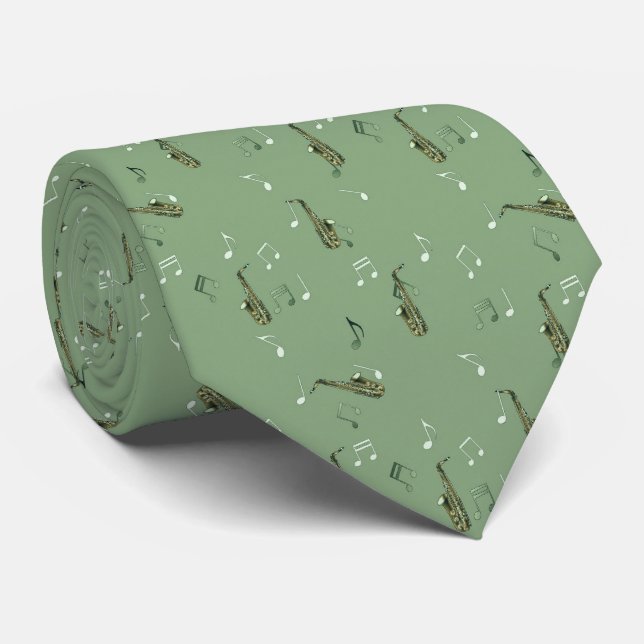 Corbata Patrón de saxofón alto en verde (Enrollado)