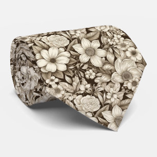 Corbata Patrón de Sepia Floral Vintage (7)