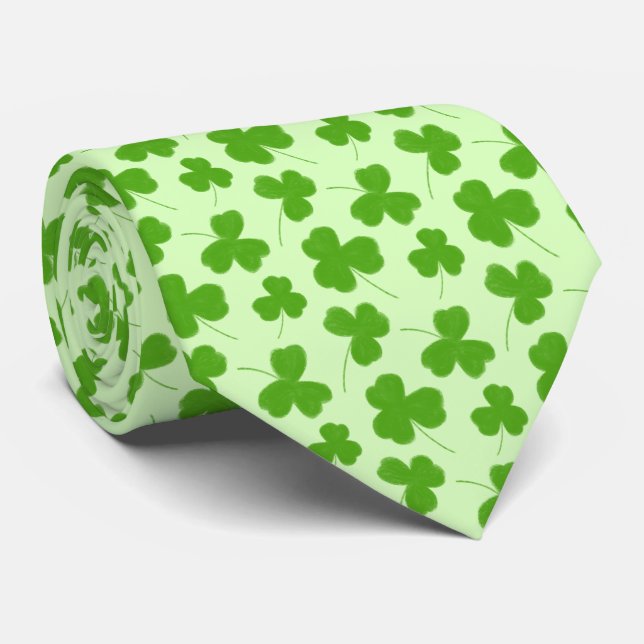Corbata Patrón de Shamrock corto verde (Enrollado)