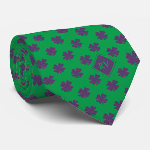 Corbata Patrón de Shamrock Púrpura Verde Monogramado