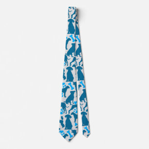 Corbata Patrón de silueta de perro.Azul.04 BG blanco roto