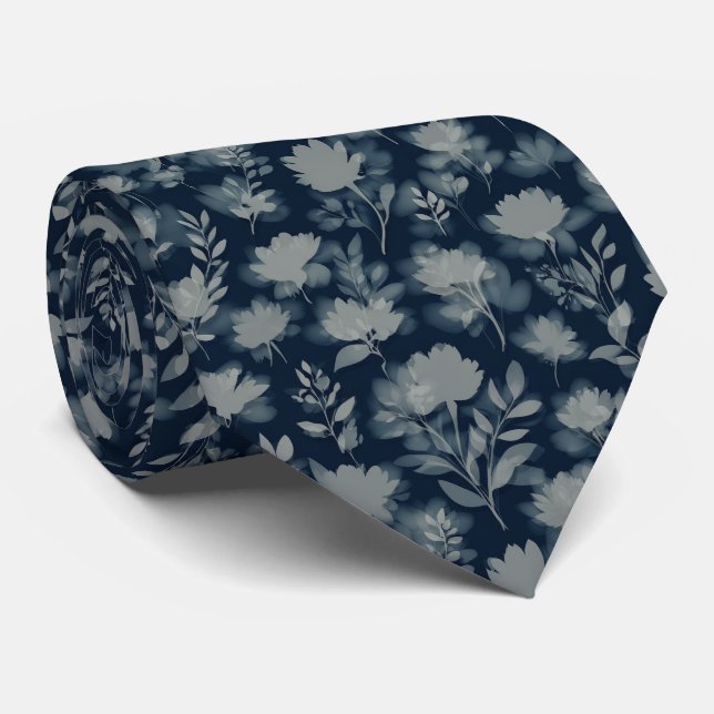 Corbata Patrón de Silueta Floral de Sombra (Enrollado)