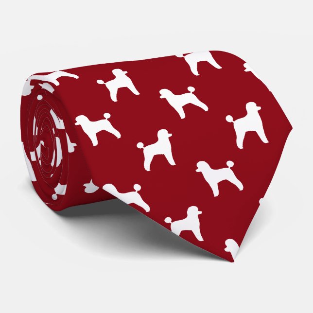 Corbata Patrón de siluetas de perro de juguete rojo y blan (Enrollado)
