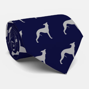 Corbata Patrón de Siluetas de Perro Whippet Azul y Gris