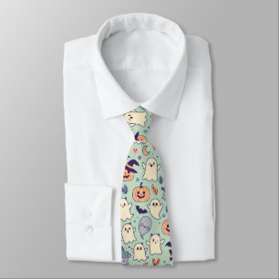 Corbata Patrón de símbolos de Halloween de colores pastele