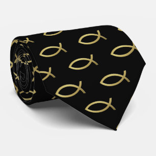 Corbata Patrón de símbolos de peces cristianos   Oro