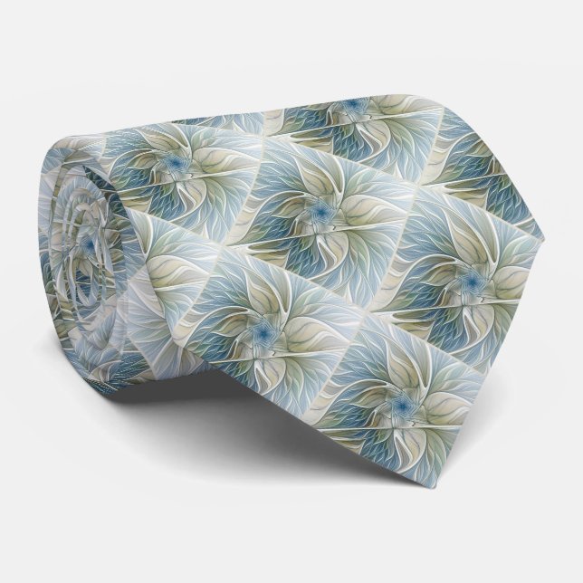 Corbata Patrón de sueño floral Resumen Fractal caqui azul
