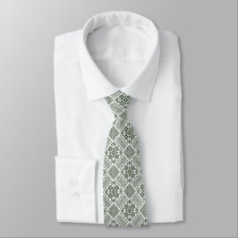 Corbata Patrón de tárbulo verde oliva y blanco Tatreez Hen