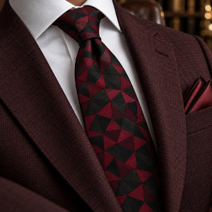 Corbata Patrón de Textil Geométrico Negro Borgoña