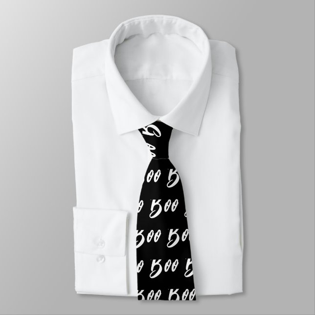 Corbata patrón de texto boo blanco de Halloween (Atado)