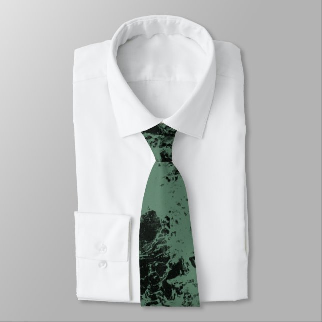 Corbata Patrón de textura de mármol en negro y verde (Atado)