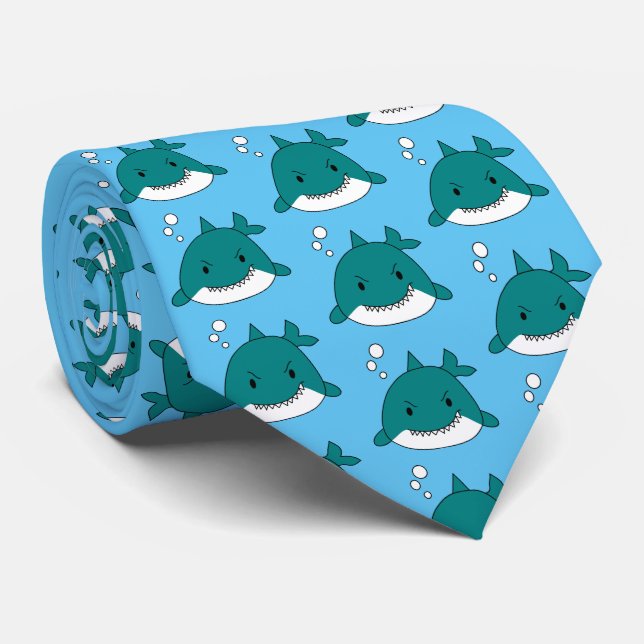 Corbata Patrón de tiburón blanco azul divertido (Enrollado)