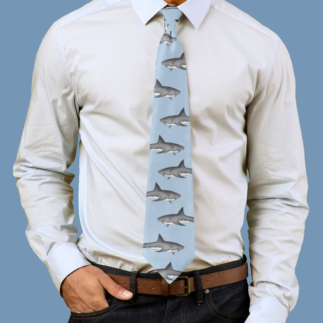 Corbata Patrón de tiburones de acuarela azul (Men's Shark Pattern Tie)
