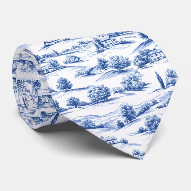 Corbata Patrón de Toile Botánico Azul (Enrollado)
