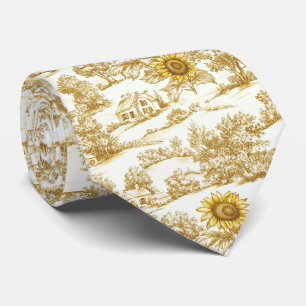 Corbata Patrón de toile botánico de girasol dorado vintage