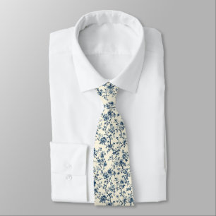 Corbata Patrón de toile floral vintage azul (2)