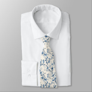 Corbata Patrón de toile floral vintage azul (4)