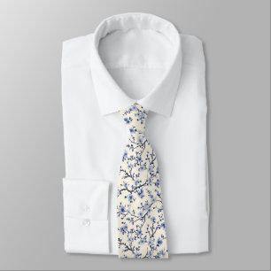 Corbata Patrón de toile floral vintage azul (5)