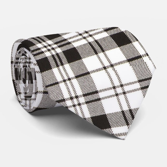 Corbata Patrón de trazos de tartán blanco y negro (Enrollado)