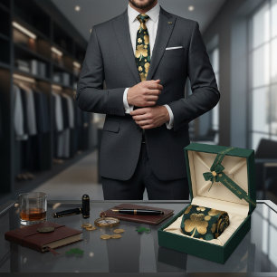 Corbata Patrón de trébol de lámina de oro Día de San Patri