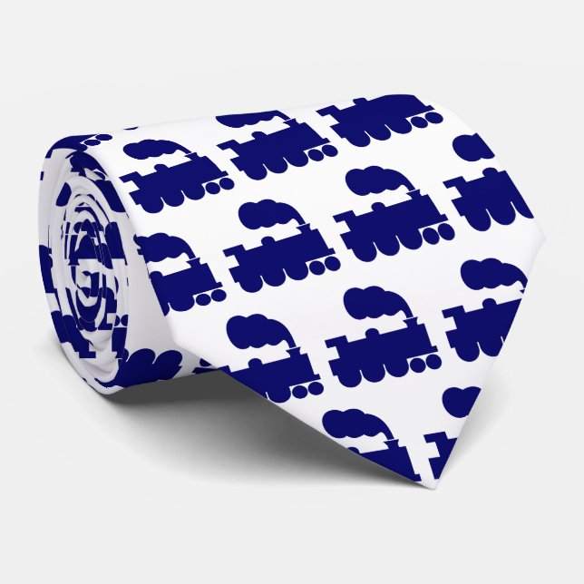 Corbata Patrón de tren de vapor - Azul marino profundo sob (Enrollado)