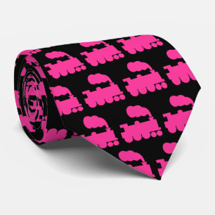 Corbata Patrón de tren de vapor - Rosa caliente en negro