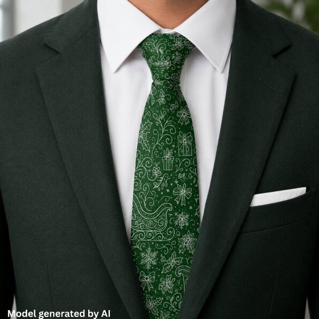 Corbata Patrón de Trineo de Navidad con Garabatos Verde Es (Subido por el creador)