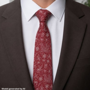 Corbata Patrón de Trineo de Navidad Doodle Rojo Borgoña