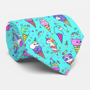 Corbata Patrón de unicornio con helado azul cian adorable