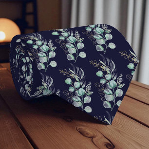 Corbata Patrón de vegetación de eucalipto azul marino acua