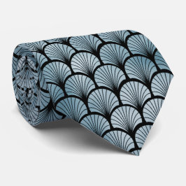 Corbata Patrón de ventilador azul y negro Art Deco