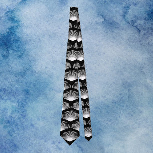 Corbata Patrón de ventilador blanco Art Deco Negro