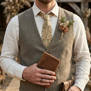 Corbata Patrón de Vid Floral Rústico Retro Verde Oliva