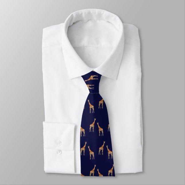 Corbata Patrón de vida silvestre de jirafas azul oscuro (Atado)