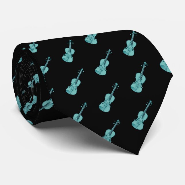 Corbata Patrón de violín: azul y negro (Enrollado)