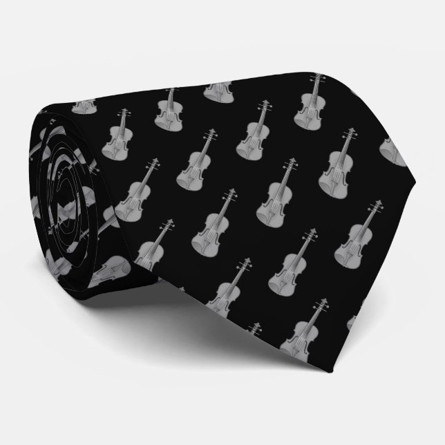 Corbata Patrón de violín - Blanco gris gris plateado negro (Enrollado)