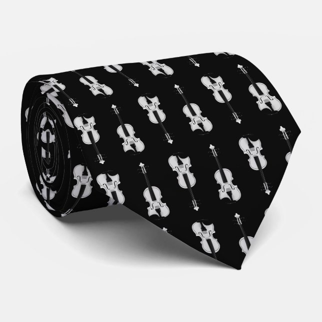 Corbata Patrón de violín - Blanco y negro (Enrollado)