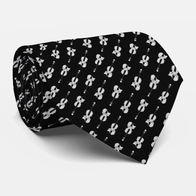 Corbata Patrón de violín - Blanco y negro (Enrollado)