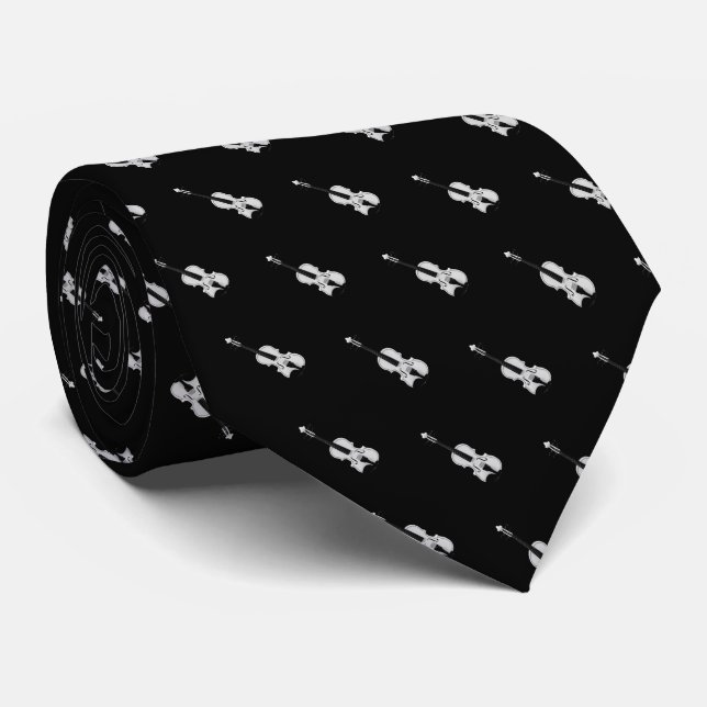 Corbata Patrón de violín - Blanco y negro (Enrollado)