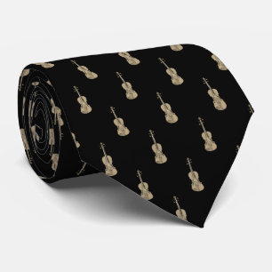 Corbata Patrón de violín - dorado sobre negro