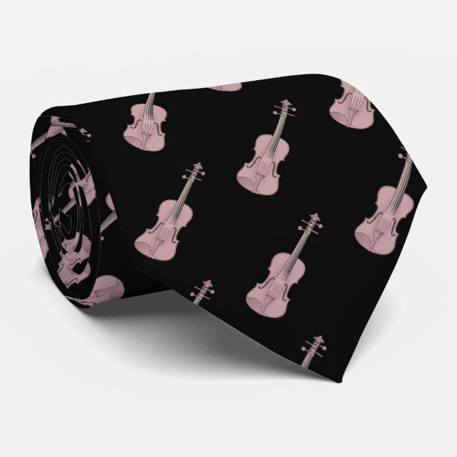 Corbata Patrón de violín - rosa y negro (Enrollado)