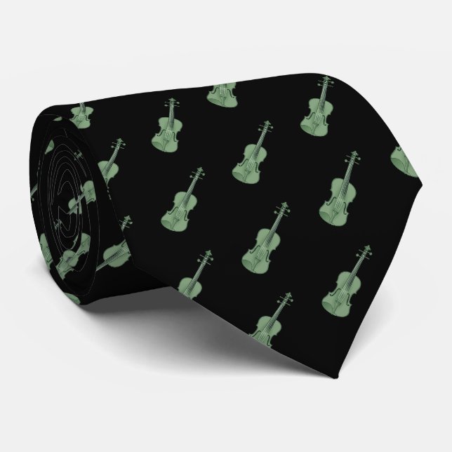 Corbata Patrón de violín - Verde y Negro (Enrollado)