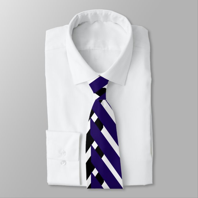 Corbata Patrón de zigzag en forma de chevron blanco azul (Atado)