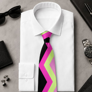 Corbata patrón de zigzag femenino moderno negro fucsia che