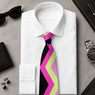 Corbata patrón de zigzag femenino moderno negro fucsia che