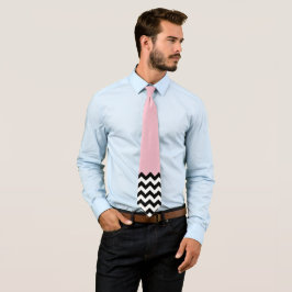 Corbata Patrón de zigzag negro y blanco, chevron, rosa