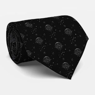 Corbata Patrón de Zodíaco Aries en Blanco y Negro