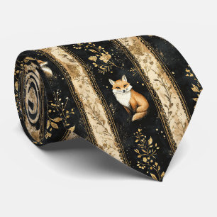 Corbata Patrón de zorro botánico de lujo negro y dorado
