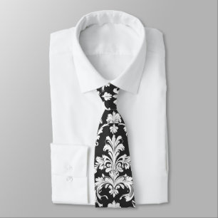 Corbata Patrón decorativo de Damasco en blanco y negro