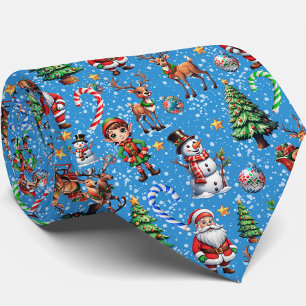 Corbata Patrón decorativo de Navidad con fondo azul